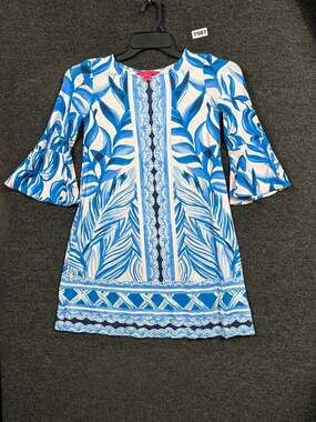 Lilly Pulitzer Dress Womens Sz XXS Blue Floral Bell Sleeve Shift Tropical Print